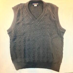 Andrew Rohan Sweater Vest‎ Mens Large Black Cotton Cable Knit V-Neck Preppy USA